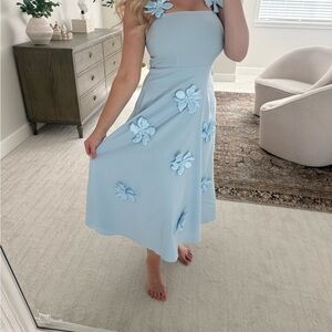 Light Blue Floral Appliqué Midi Dress - Women